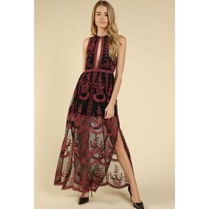 Honey punch Lace embroidered maxi halter dress